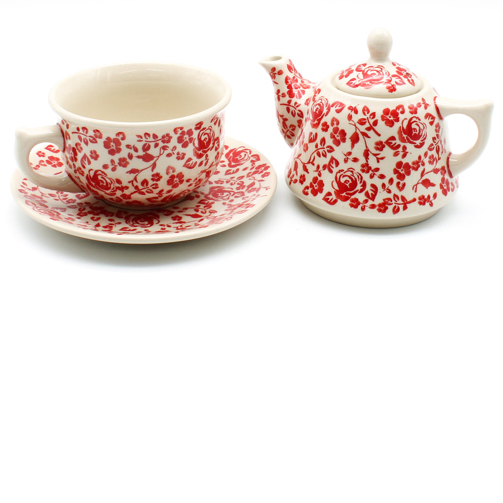 Teapot w/Cup & Saucer in Antique Red