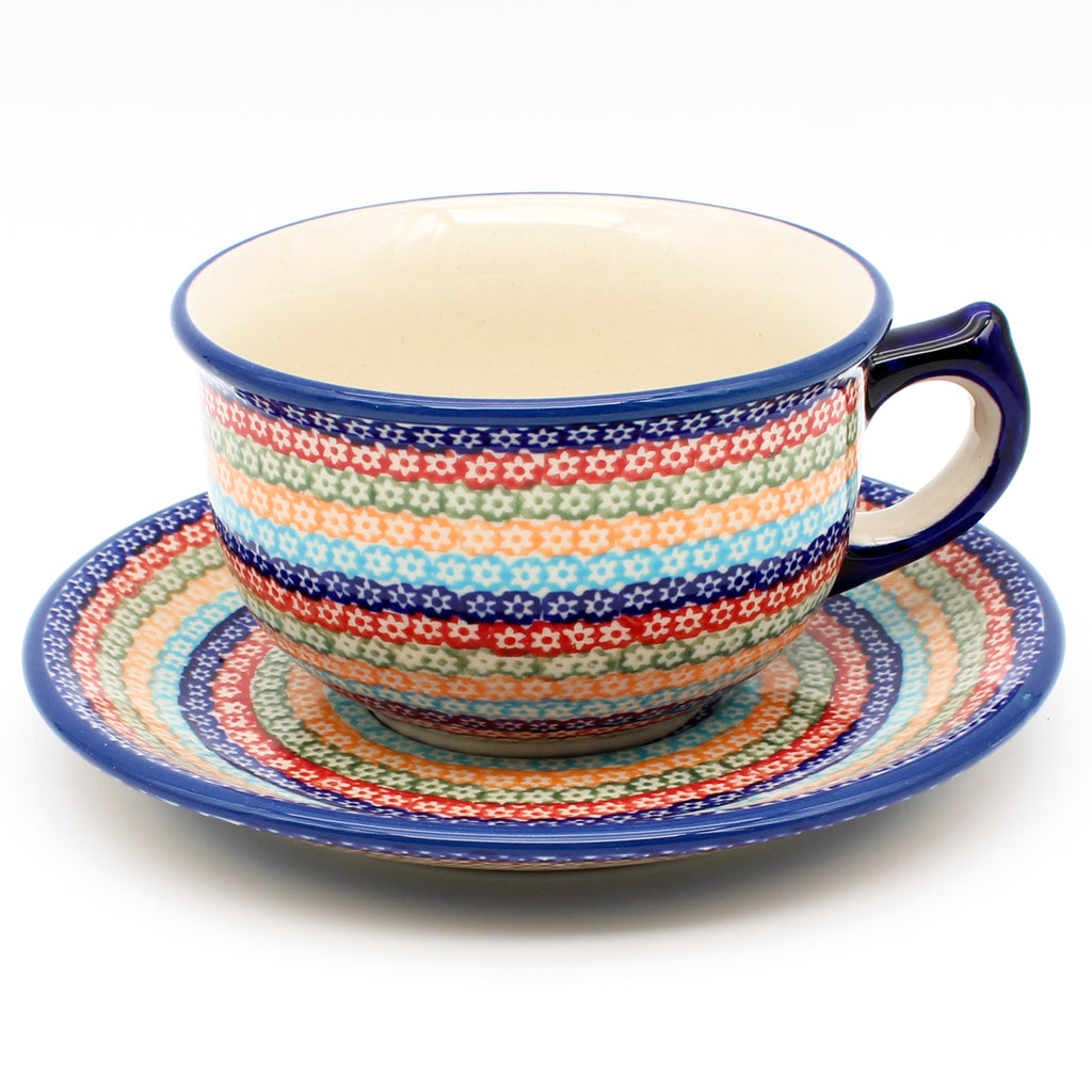 Tea Cup w/Saucer 8 oz in Multi-Colored Flowers