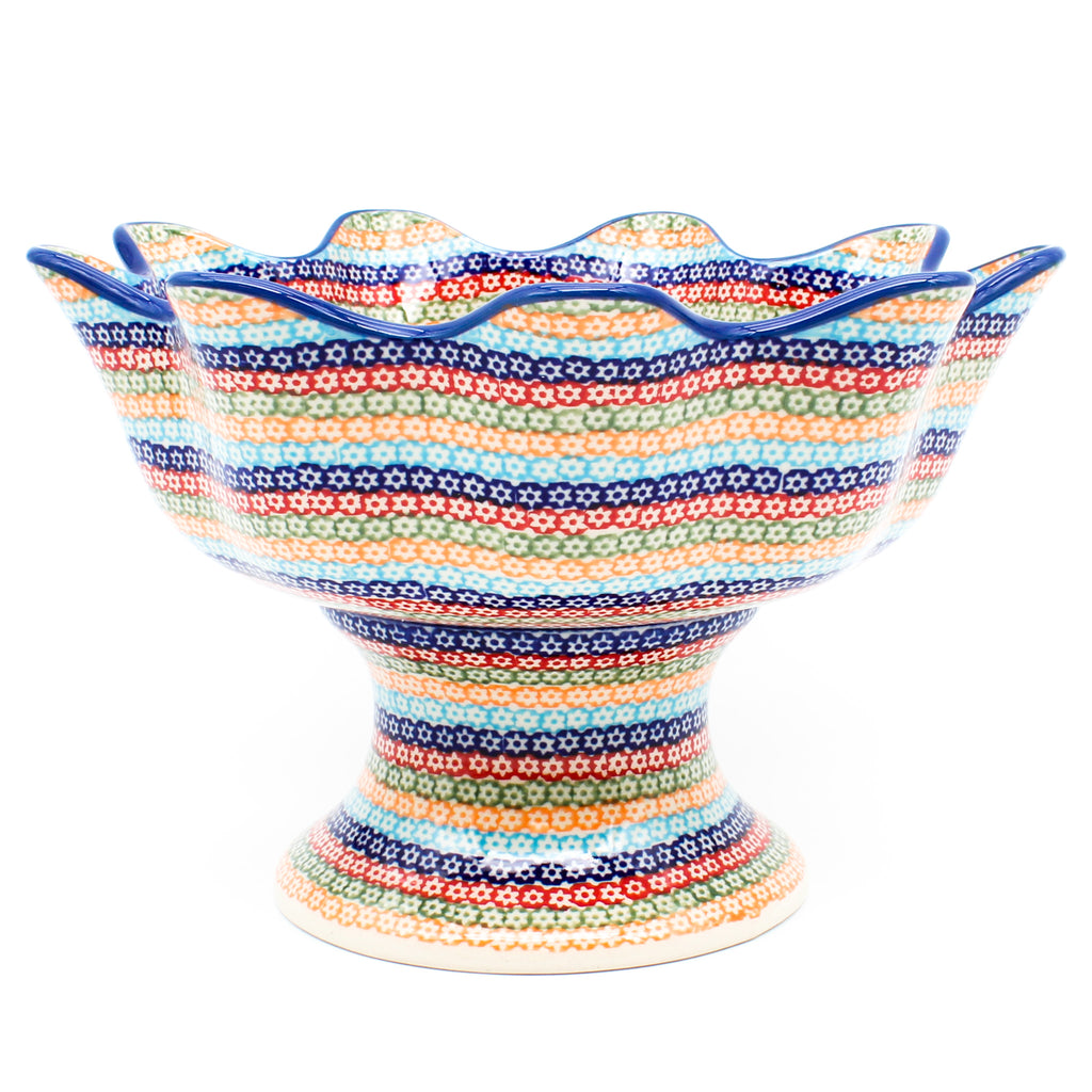 Pedestal Berry Bowl in Multi-Colored Flowers