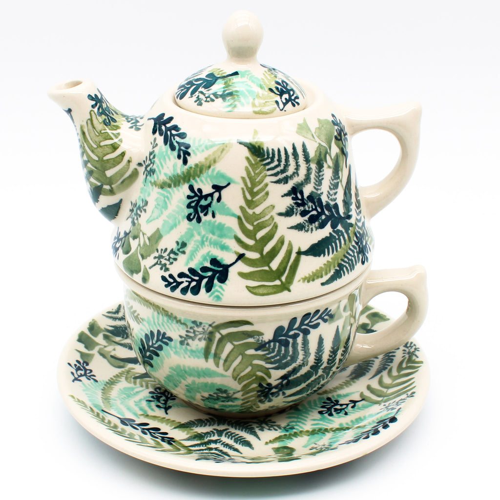 Teapot w/Cup & Saucer in Ferns