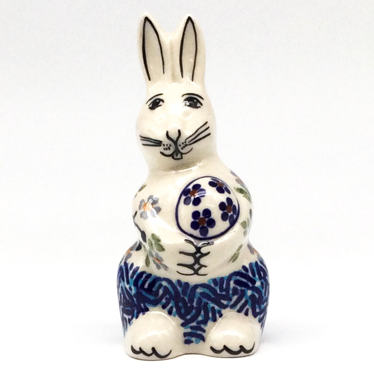 Bunny Holding Easter Egg-Miniature in Blue Meadow